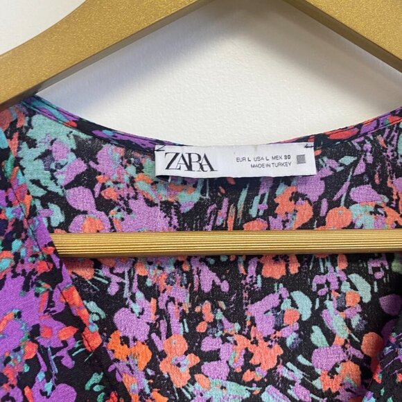 Zara Floral Gathered Ruched Ruffle Dress - Picture 5 of 14